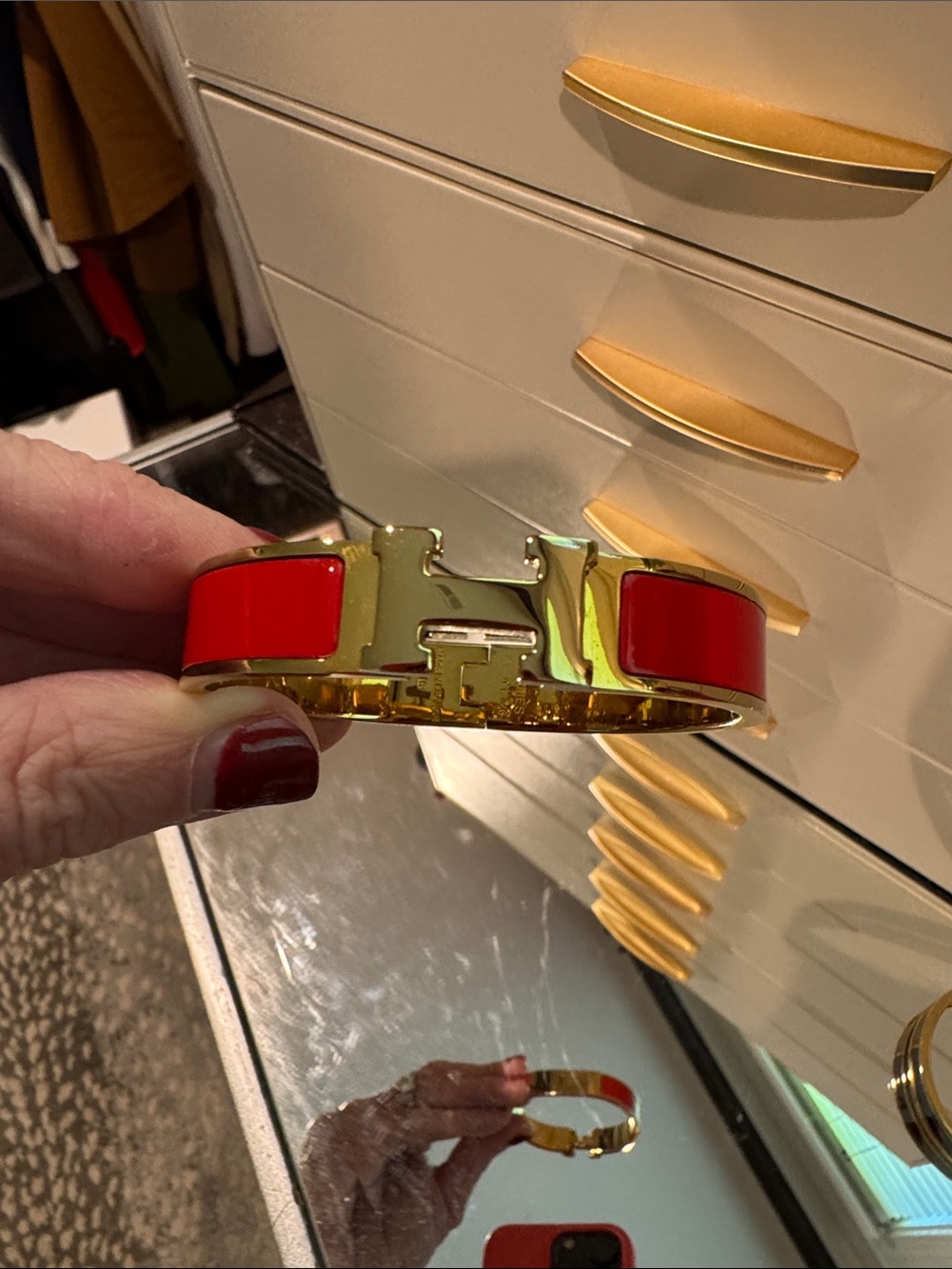 Hermes Red and Gold Clic H Bracelet